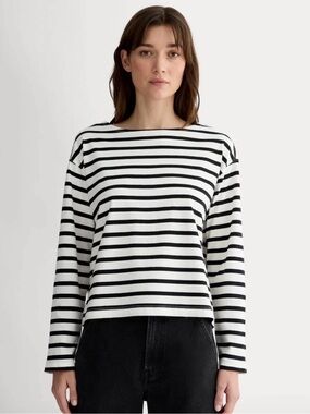 Everlane Black and White Striped Long-Sleeve Boatneck Tee